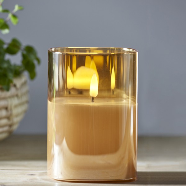LED Kerze im Glas – Windlicht – Echtwachs – flackernde gelbe Flamme…