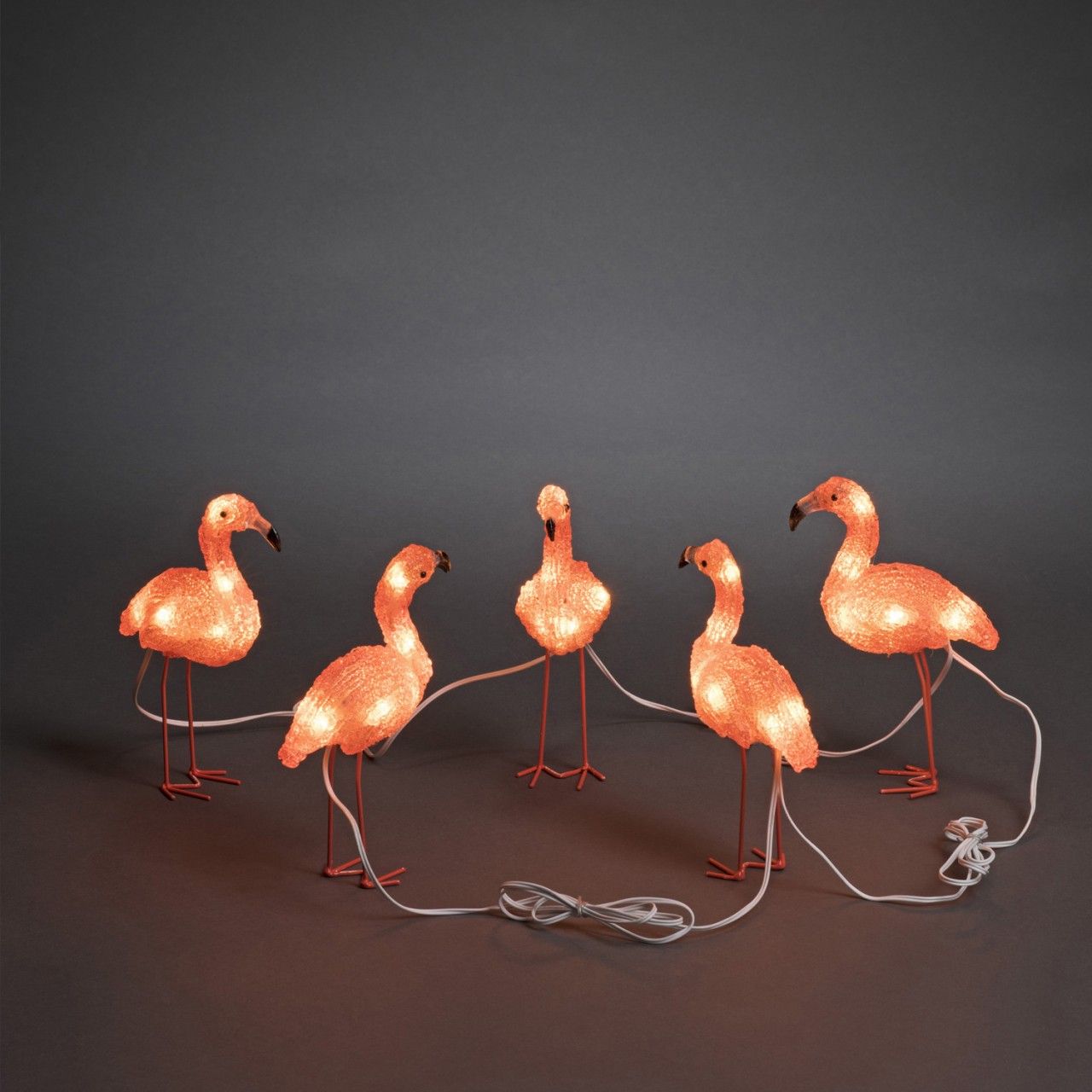 LED Acryl Flamingos – 40 bernsteinfarbene LED – outdoor – weißes Ka…
