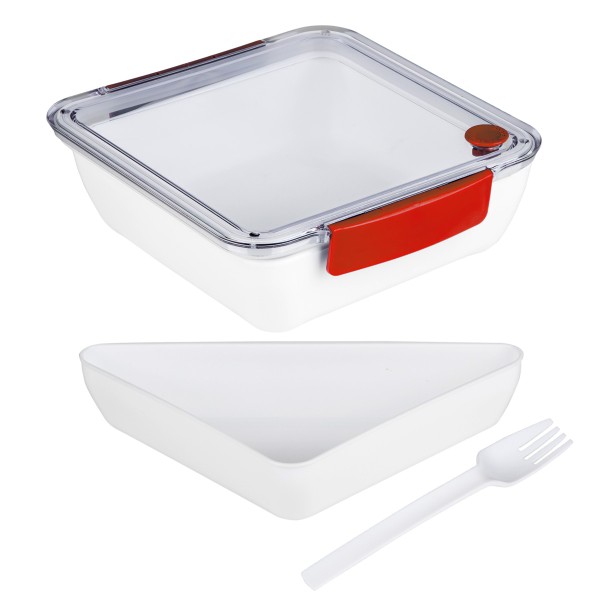 Lunchbox mit Gabel – 2 Fächer – 18,5 x 18,5 x 5cm – 1000ml – rot