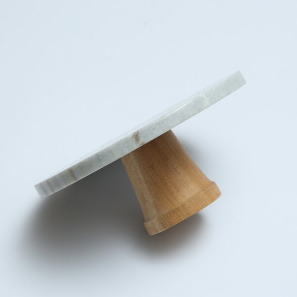 Servierplatte - Tortenplatte - Marmor - mit Holzfuß - H: 10cm - D: ...