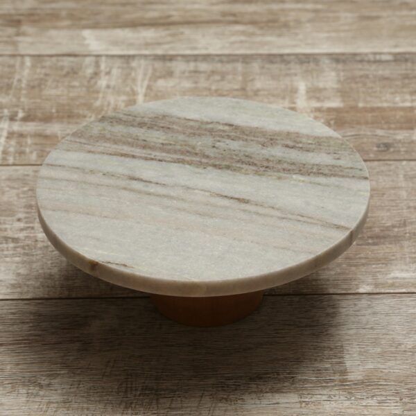 Servierplatte - Tortenplatte - Marmor - mit Holzfuß - H: 10cm - D: ...