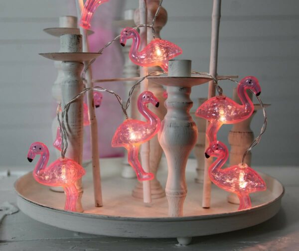 LED Lichterkette Flamingo - 10 pinke Flamingos - warmweiße LED - Ba...