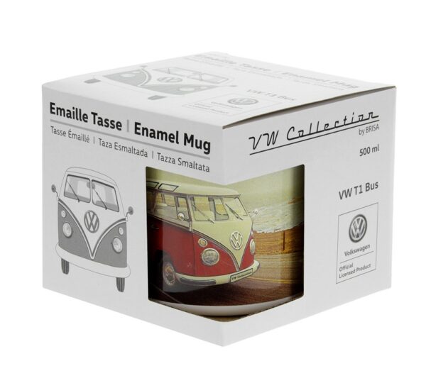 VW Collection Emaille Tasse "HIGHWAY 1 - 500ml - mit Edelstahlrand