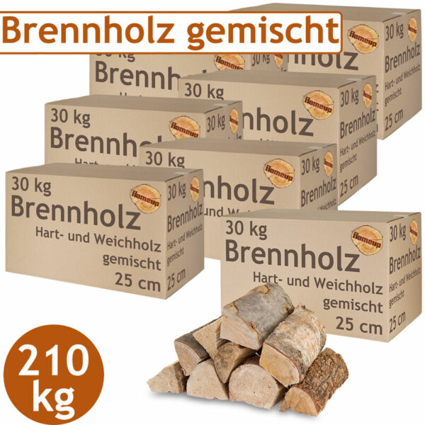 Brennholz Gemischt Kaminholz 210 kg Buche Eiche Birke Kiefer Fichte Holz Für Ofen und Kamin Kaminofen Feuerschale Grill Feuerholz 25 cm Wood