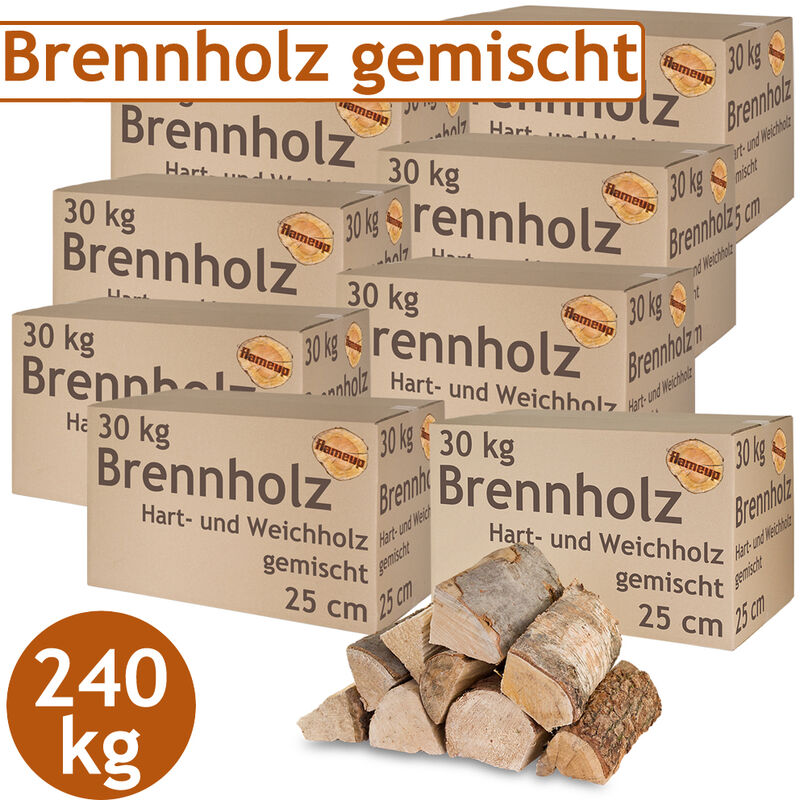 Brennholz Gemischt Kaminholz 240 kg Buche Eiche Birke Kiefer Fichte Holz Für Ofen und Kamin Kaminofen Feuerschale Grill Feuerholz 25 cm Wood