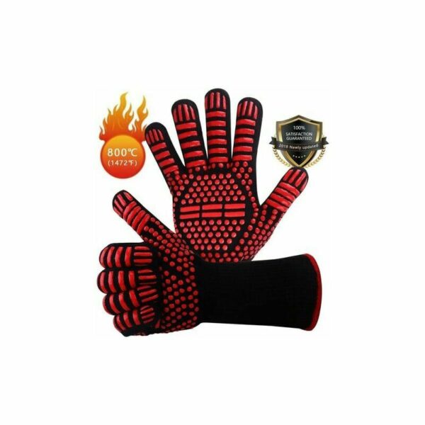 En407 Rutschfeste Silikon-Grill-Ofen-Grillhandschuhe, hitzebeständige Backhandschuhe, Kamin-Handschuhe, Kamin-Handschuhe, bis zu 800 °c - Rot