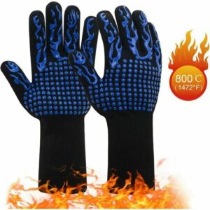 Grillhandschuhe Anti-Hitze, 1 Paar Silikon-Ofenhandschuhe, rutschfest, bis 800 °c, universelle Handschuhe für bbq, Grill, Ofen, Küche und Kamin