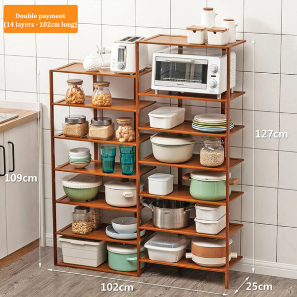 Insma - Bambus-Aufbewahrungsregal für Küche, Mikrowelle, Ofen, zweireihig, 14 Ebenen, 102 cm