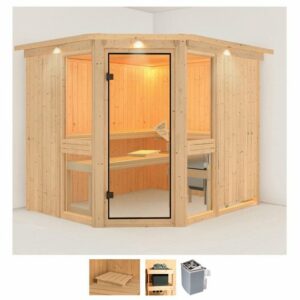 Karibu Sauna Aline 3, BxTxH: 245 x 210 x 202 cm, 68 mm, (Set) 9-kW-Ofen mit integrierter Steuerung