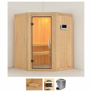 Karibu Sauna Liva, BxTxH: 151 x 151 x 198 cm, 68 mm, (Set) 4,5-kW-Bio-Ofen mit externer Steuerung