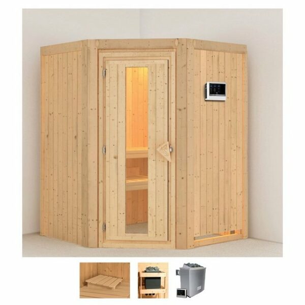 Karibu Sauna Liva, BxTxH: 151 x 151 x 198 cm, 68 mm, (Set) 4,5-kW-Ofen mit externer Steuerung