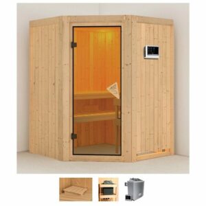Karibu Sauna Liva, BxTxH: 151 x 151 x 198 cm, 68 mm, (Set) 4,5-kW-Ofen mit externer Steuerung