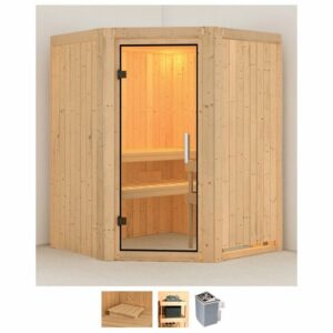 Karibu Sauna Liva, BxTxH: 151 x 151 x 198 cm, 68 mm, (Set) 4,5-kW-Ofen mit integrierter Steuerung