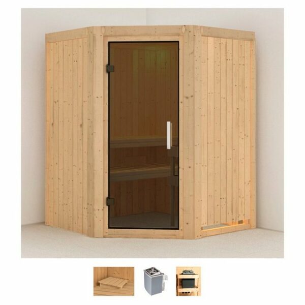 Karibu Sauna Liva, BxTxH: 151 x 151 x 198 cm, 68 mm, (Set) 4,5-kW-Ofen mit integrierter Steuerung