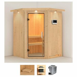 Karibu Sauna Liva, BxTxH: 165 x 165 x 202 cm, 68 mm, (Set) 4,5-kW-Bio-Ofen mit externer Steuerung