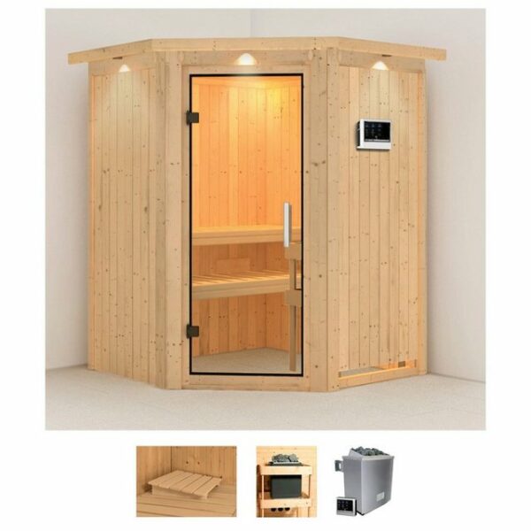 Karibu Sauna Liva, BxTxH: 165 x 165 x 202 cm, 68 mm, (Set) 4,5-kW-Ofen mit externer Steuerung