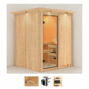Karibu Sauna Milaja, BxTxH: 165 x 165 x 202 cm, 68 mm, (Set) 3,6-kW-Plug & Play Ofen mit integrierter Steuerung