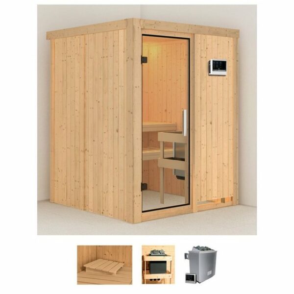 Karibu Sauna Norma, BxTxH: 151 x 151 x 198 cm, 68 mm, (Set) 4,5-kW-Ofen mit externer Steuerung