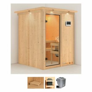 Karibu Sauna Norma, BxTxH: 165 x 165 x 202 cm, 68 mm, (Set) 4,5-kW-Bio-Ofen mit externer Steuerung