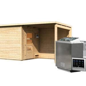 Karibu Saunahaus-Set "Rahlau A", inkl. 9 kW-Bio-Ofen mit externer Steuerung