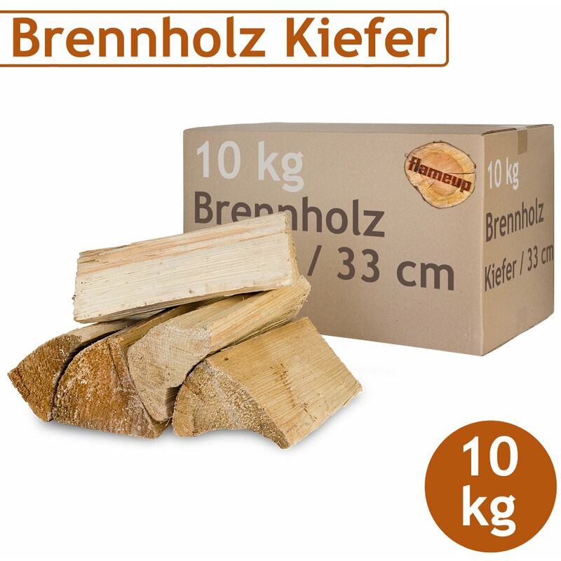 Kiefer Brennholz Kaminholz Holz 10 kg Für Ofen und Kamin Kaminofen Feuerschale Grill Feuerholz Holzscheite Wood 33 cm kammergetrocknet Flameup