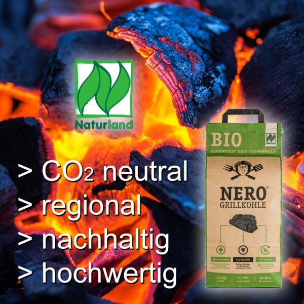 NERO BIO Grill-Holzkohle - 3 x 2,5kg Sack - Garantiert ohne Tropenh...