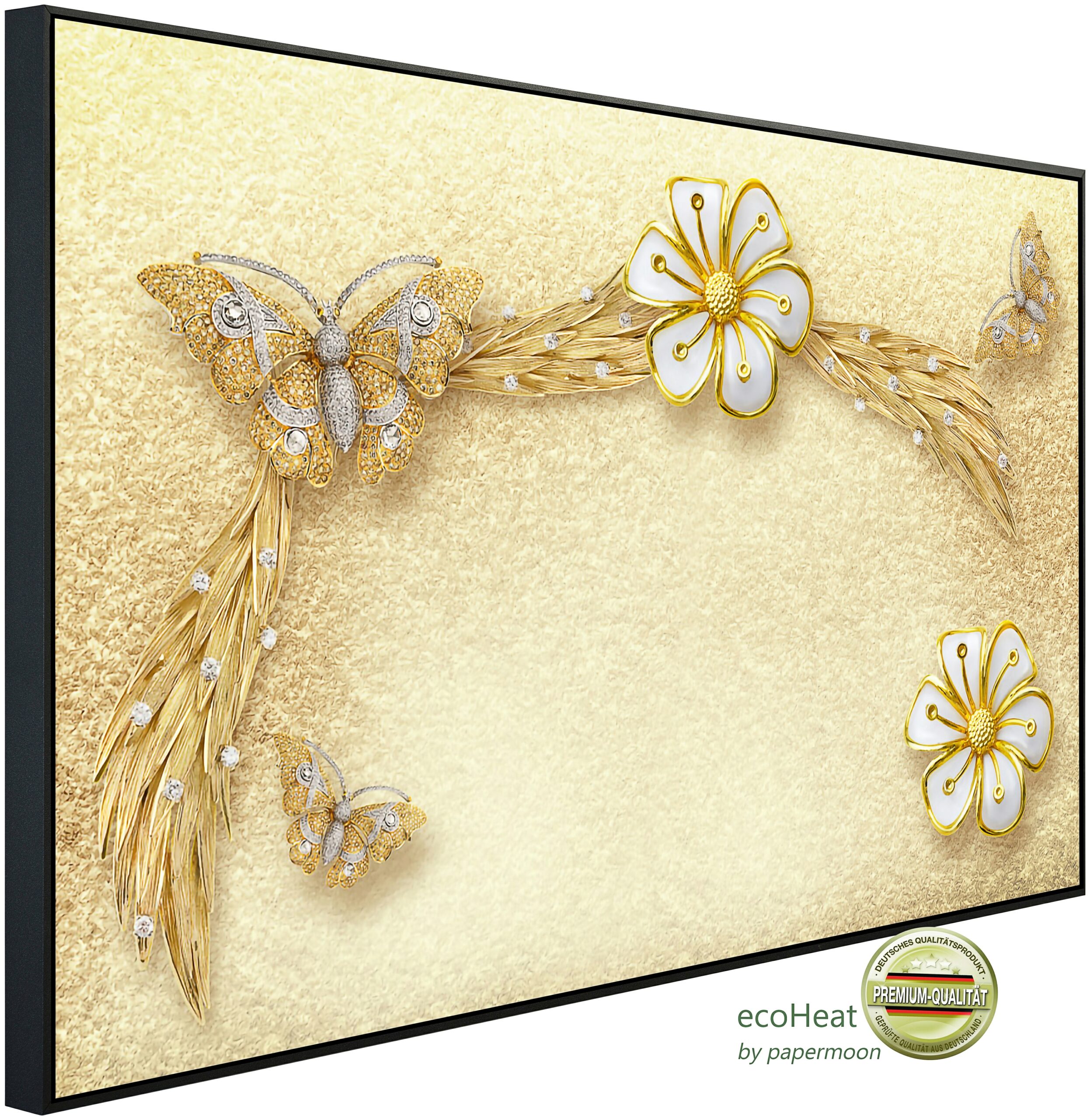 Papermoon Infrarotheizung "Muster Blumen gold weiß", sehr angenehme Strahlungswärme