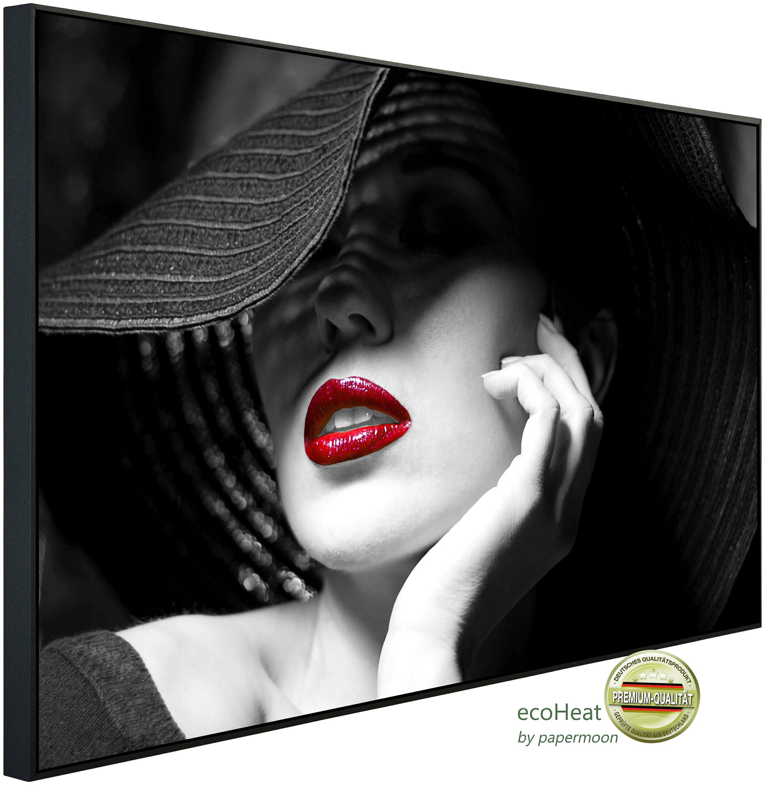 Papermoon Infrarotheizung "Schwarz Weiße Frau mit roten Lippen", sehr angenehme Strahlungswärme