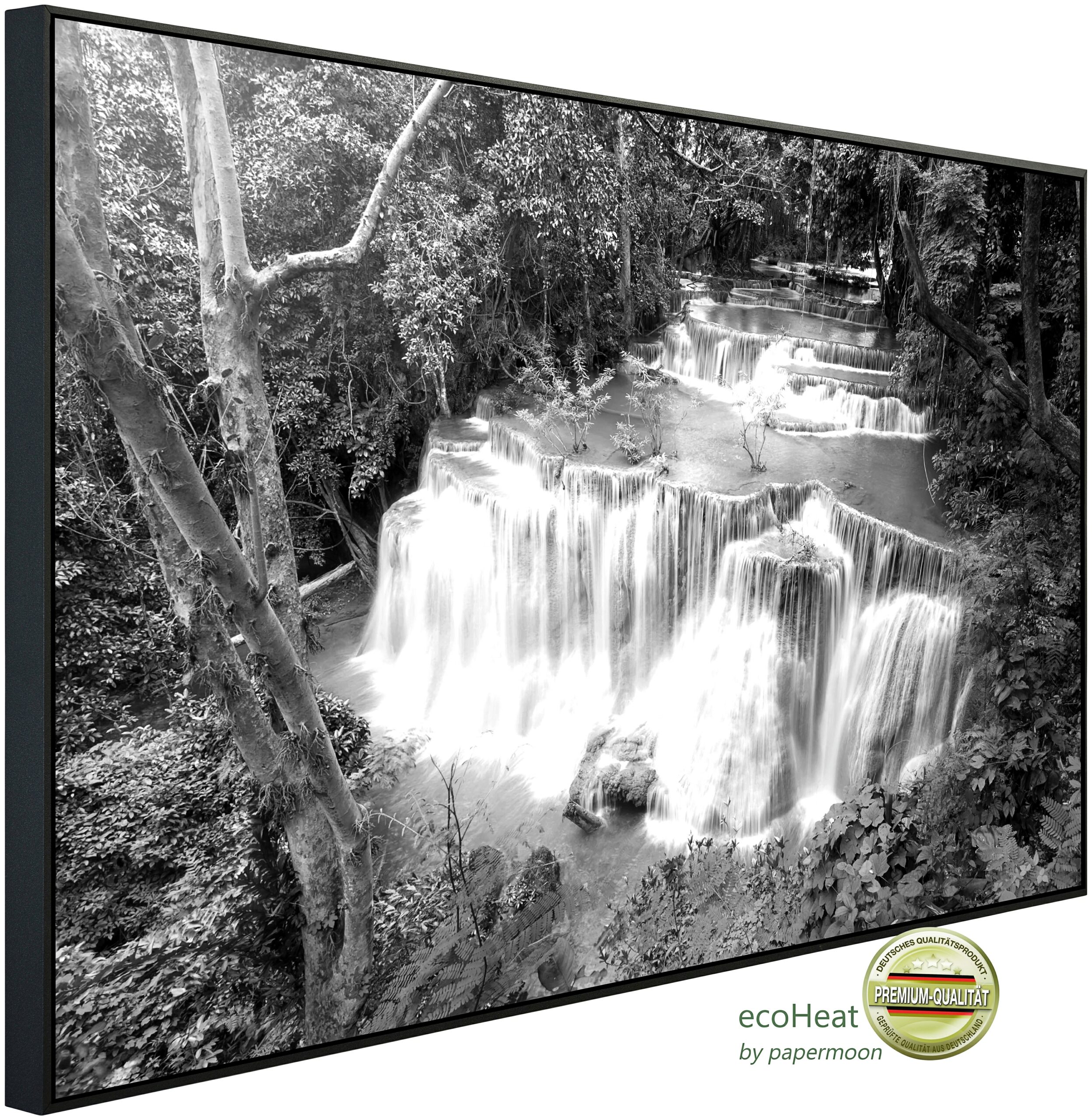 Papermoon Infrarotheizung "Wasserfall im Wald Schwarz & Weiß", sehr angenehme Strahlungswärme