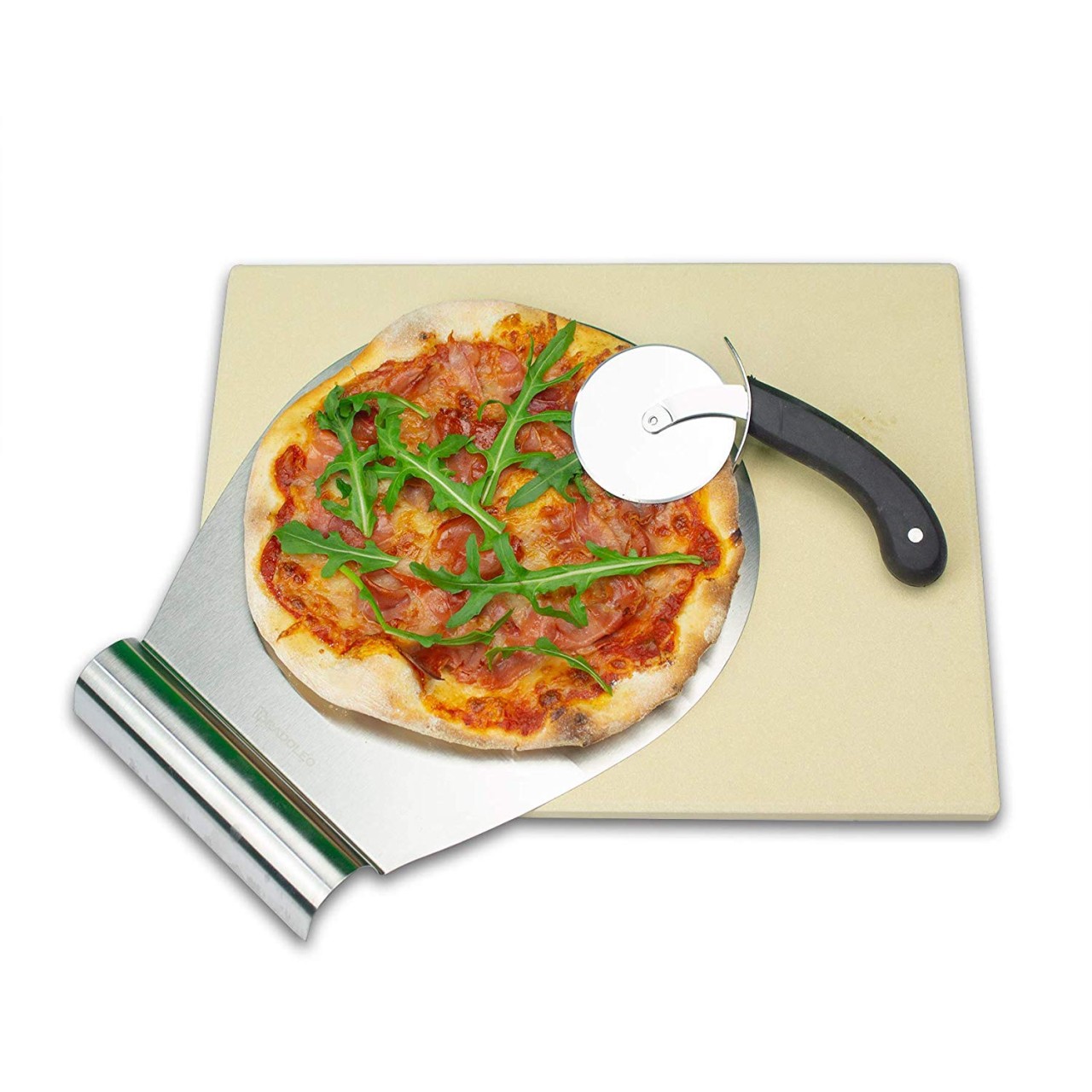 RADOLEO® Pizzastein L aus Cordierit | Premium Set 3-tlgl | 38x30cm …