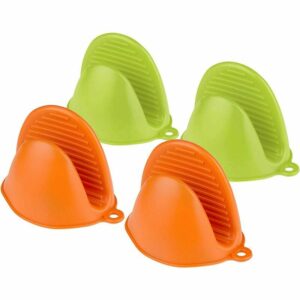 Silikon-Ofenhandschuhe, 4 Silikon-Topflappen, Silikon-Topflappen, Mini-hitzebeständiger Ofen-Topflappen (grün + orange)