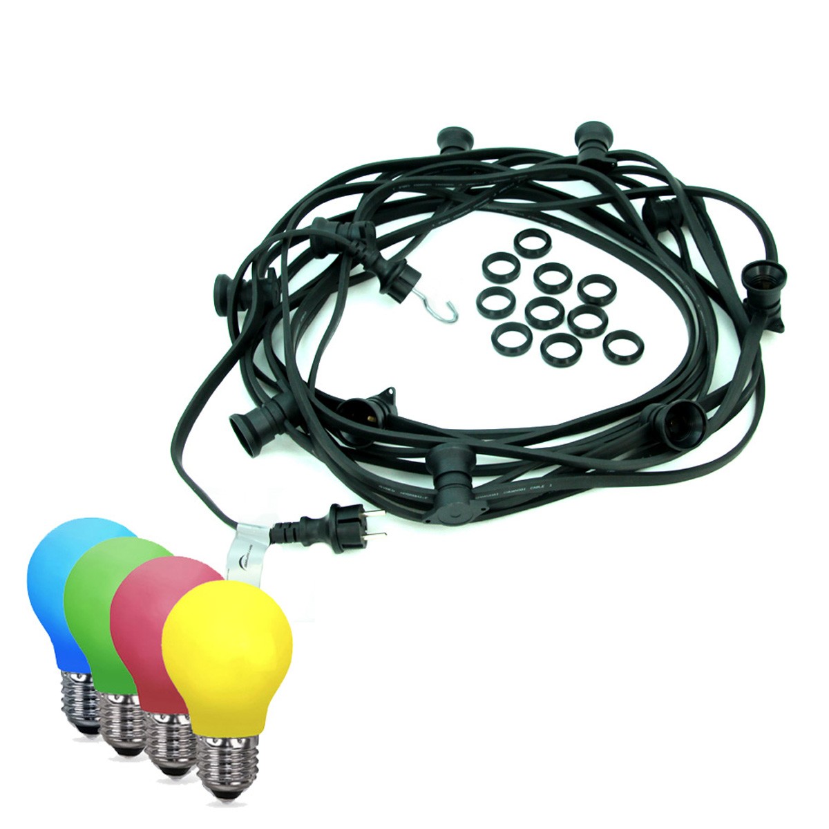 ILLU-Lichterkette BLACKY – 10m – 10 x E27 – IP44 – bunte LED Tropfe…