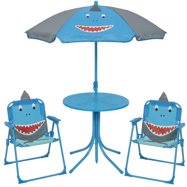 Kindersitzgruppe Haifisch TINO – 2 Stühle und Tisch mit Sonnenschir…