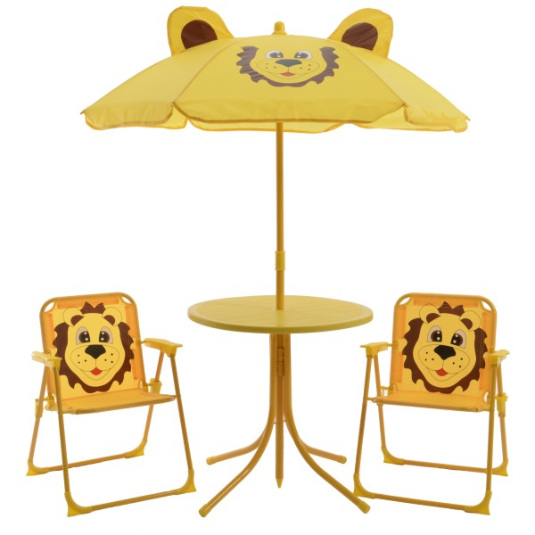 Kindersitzgruppe Löwe LIO – 2 Stühle und Tisch mit Sonnenschirm – 4…