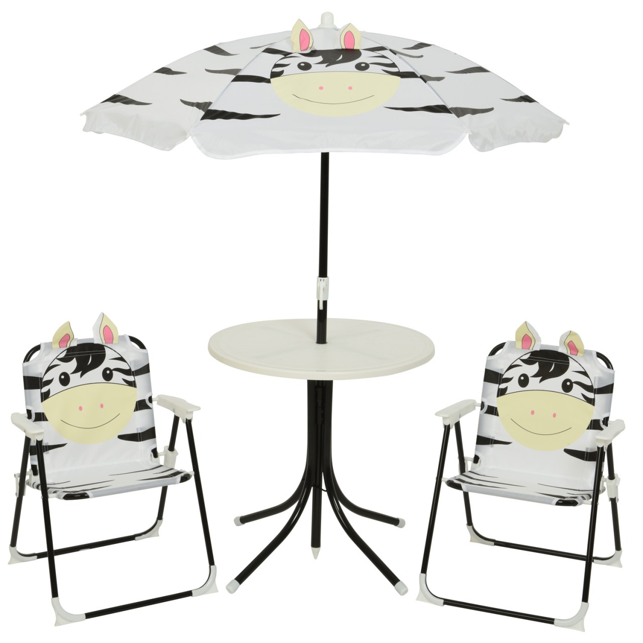 Kindersitzgruppe Zebra MARTY – 2 Stühle und Tisch mit Sonnenschirm …