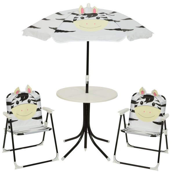 Kindersitzgruppe Zebra MARTY - 2 Stühle und Tisch mit Sonnenschirm ...