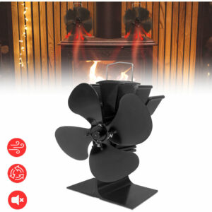 Kaminventilator Ohne Strom Kamin Ventilator mit 4 Blättern Schwarz Ofenventilator Lüfter Wärmebetriebener Ofen Ventilator Stromloser Ausstattung für