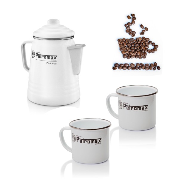 Kaffee Set Petromax ON TOUR weiß – Petromax Perkolator + 2 x Emaill…