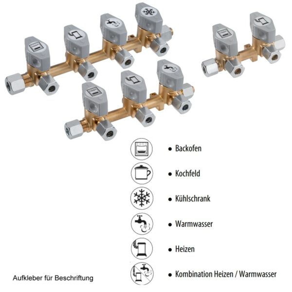 Gas Verteilerblock 3fach - für Gasleitungen - Messing - RVS 8mm