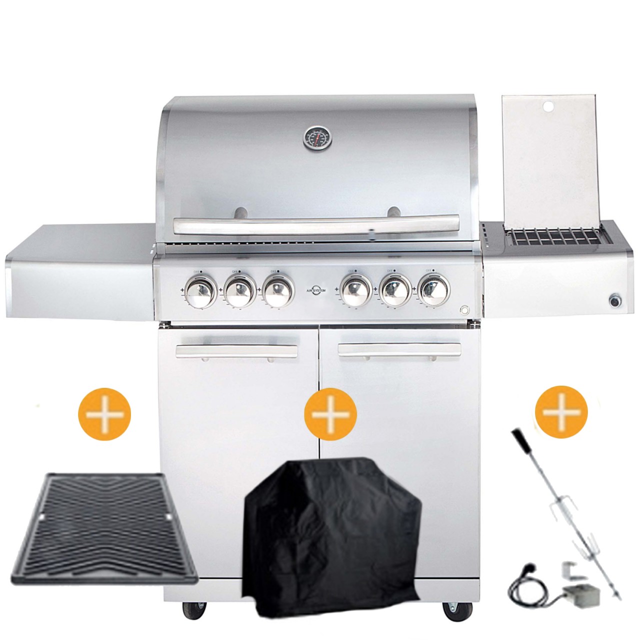 CHEF Paket L1 Backburner Seitenkocher GRATIS: Cover, Grillplatte, S…