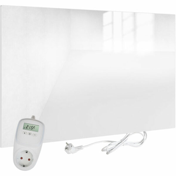 H450-GW Glas Infrarotheizung 450 Watt, weiß, mit Ein-Ausschalter + TH10 Thermostat - Viesta