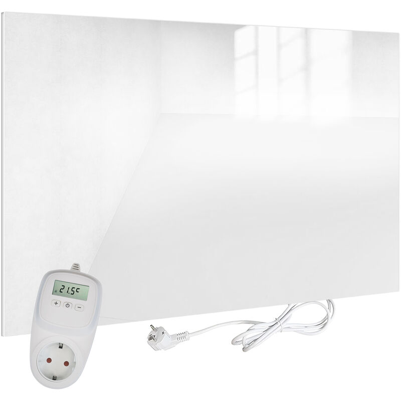 H450-GW Glas Infrarotheizung 450 Watt, weiß, mit Ein-Ausschalter + TH10 Thermostat – Viesta