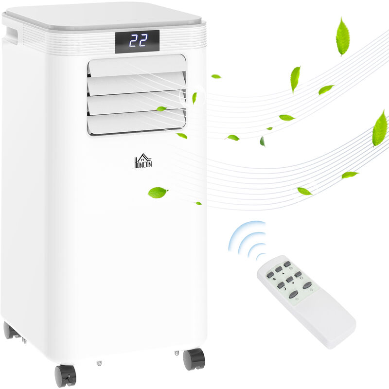 Homcom – Mobile Klimaanlage 4-in-1 Klimagerät mit Abluftschlauch 24h Timer mit Fernbedienung Nutzungsraum13-18㎡ 900W abs Weiß+Grau 38 x 35 x 70,5 cm