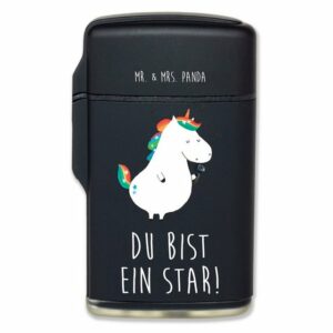 Mr. & Mrs. Panda Feuerzeug Einhorn Sänger - Schwarz - Geschenk, Unicorn, Disco, Glitzer, Pegasus (1-St)