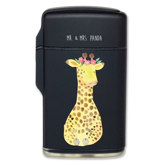 Mr. & Mrs. Panda Feuerzeug Giraffe Blumenkranz – Schwarz – Geschenk, Abenteurer, Afrika, Wildtie (1-St)