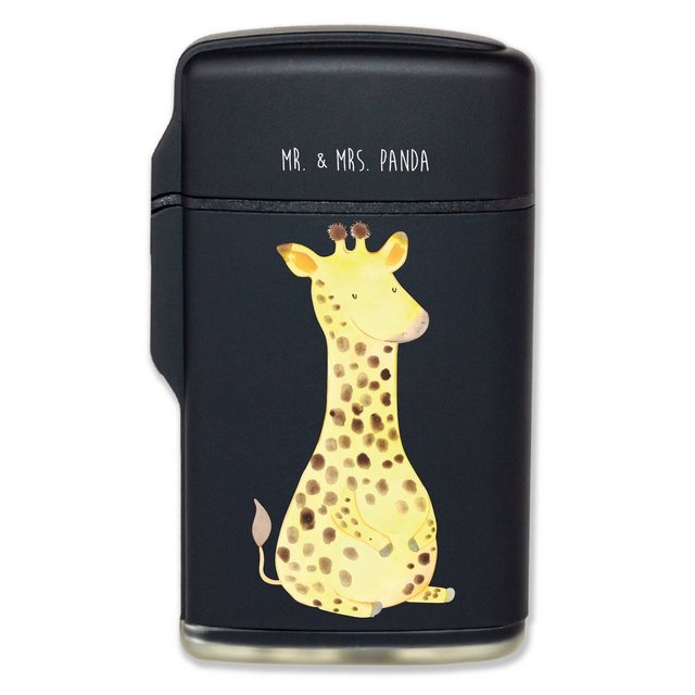 Mr. & Mrs. Panda Feuerzeug Giraffe Zufrieden - Schwarz - Geschenk, Afrika, Glück, Wildtiere, Abe (1-St)