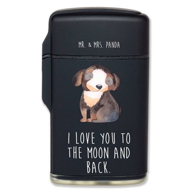 Mr. & Mrs. Panda Feuerzeug Hund entspannt - Schwarz - Geschenk, schwarzer Hund, Hundemama, Liebe (1-St)