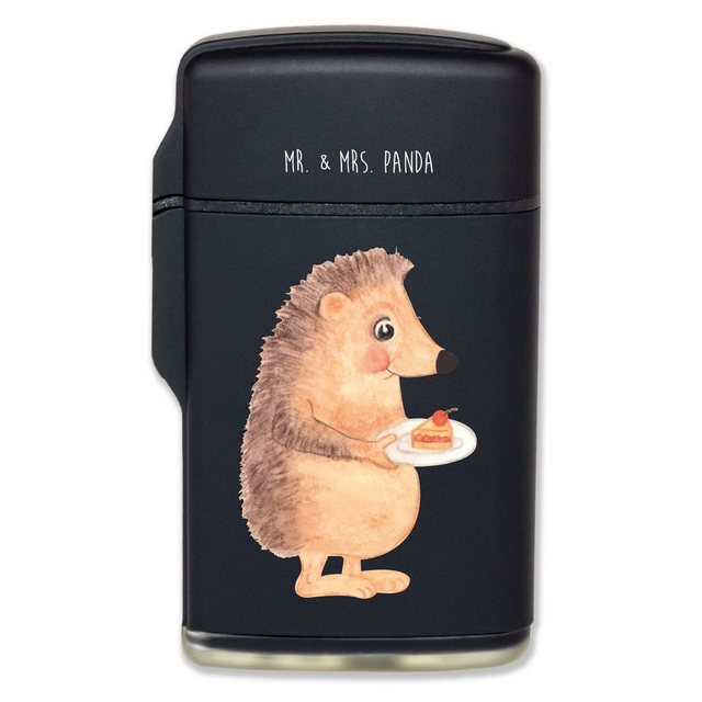 Mr. & Mrs. Panda Feuerzeug Igel mit Kuchenstück – Schwarz – Geschenk, Kuchen backen, Einladung P (1-St)