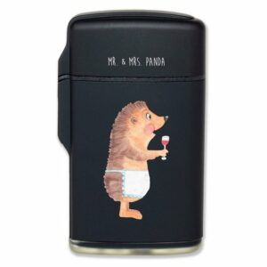 Mr. & Mrs. Panda Feuerzeug Igel mit Wein - Schwarz - Geschenk, Tiere, Geschenk Weinliebhaber, sü (1-St)