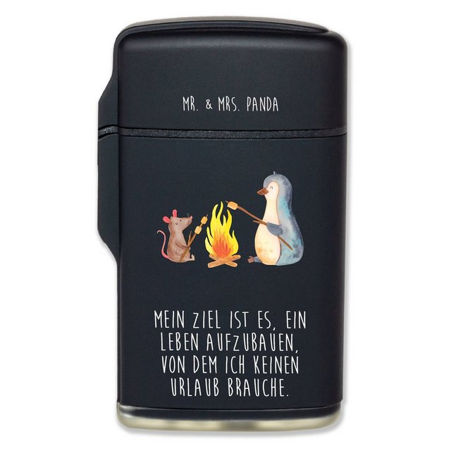 Mr. & Mrs. Panda Feuerzeug Pinguin Lagerfeuer – Schwarz – Geschenk, grillen, Marshmallows, glück (1-St)